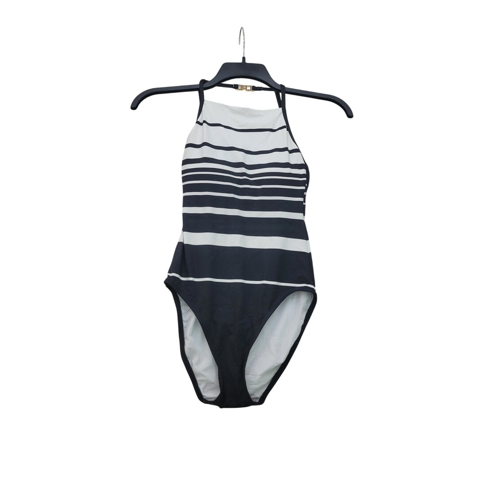 Lauren Ralph Lauren Striped Slimming Underwire One Piece Swimsuit Black White 2